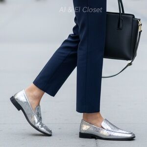 Dolce Vita Beny Silver Distressed Leather Loafers Size 6 NIB